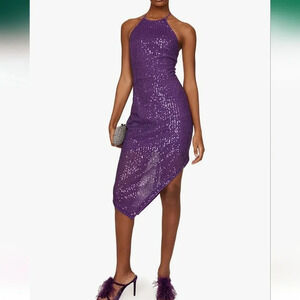 ToccinxRTR Design Collective Purple Party Sequin Asymmetrical Halter Dress Size8